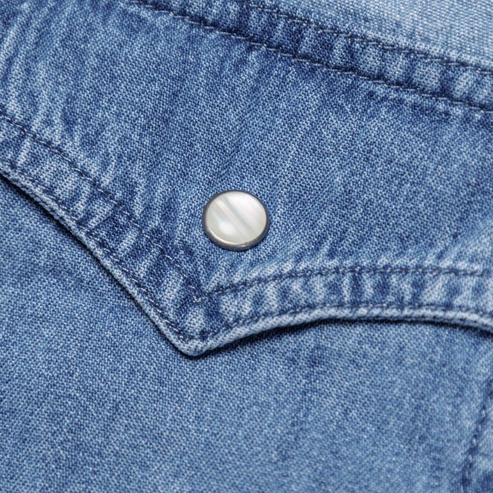 GAP Cropped Patchwork Blue Denim Western Shirt Wo… - image 12